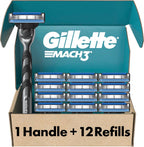 Gillette Mach3 Shaving Razor for Men, Razor Handle, 12 Blade Refills