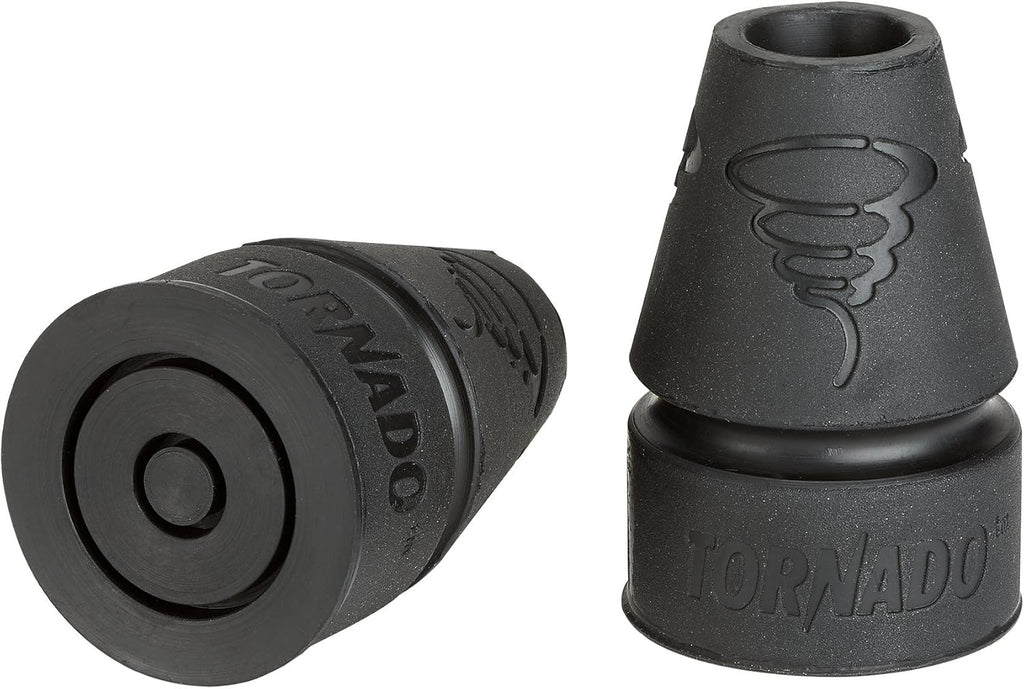 Tornado Gel Cane & Crutch Tips, Fits Shafts of 3/4 to 1 Inch, Black, Pair