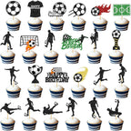 24Pcs Glitter Soccer Cupcake Toppers: Soccer Cake Decorations Soccer Birthday Party Decorations Soccer Party Decorations for Men Boy Soccer Ball Cake Topper