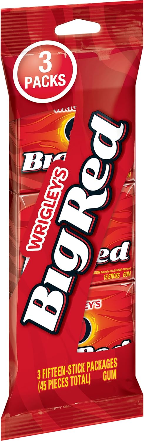 Big Red Wrigley's Cinnamon Gum, 3 Fifteen-Stick Packs (45 Pieces Total)