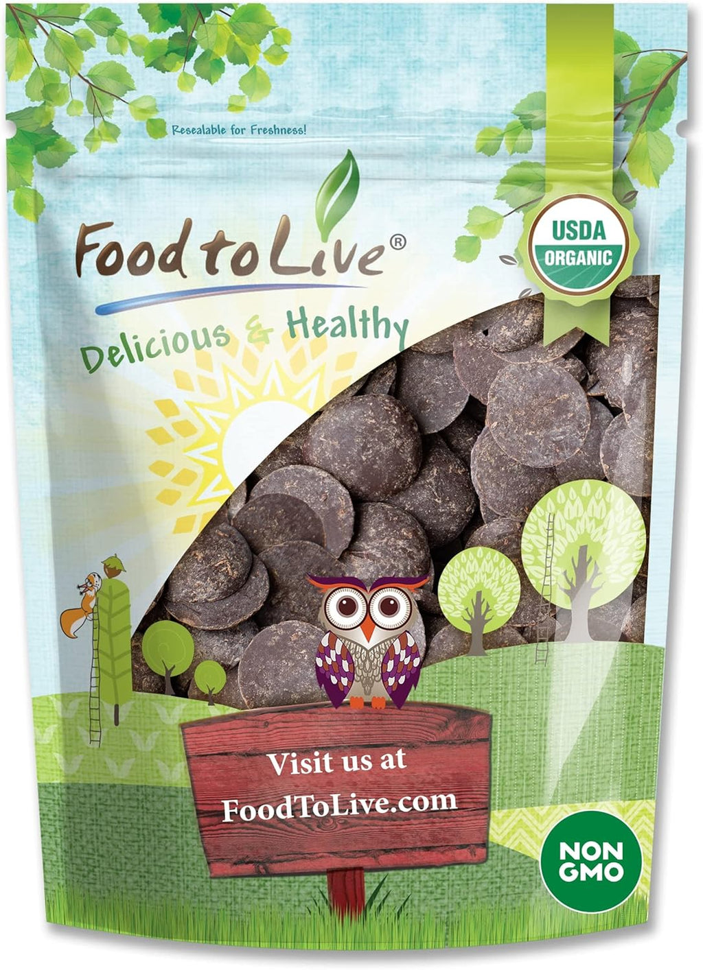 Food to Live Organic Cacao Paste Wafers, 2 Pounds - Non-GMO Cacao Liquor, Wafers and Bars, Pure, Unfiltered, Unrefined, Keto, Vegan, Bulk, Rich in Dietary Fiber, Copper, and Manganese, Sirtfood