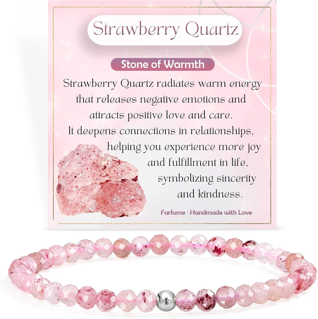 Farfume Bead Bracelets for Women, Handmade Natural Stone 4mm Beads 925 Sterling Silver Stretch Bracelets, Chakra Crystal Gemstone Jewelry Gifts for Mom