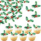 60 Pack Edible Christmas Holly Leaves Cake Topper Merry Christmas Cupcake Picks Water Paper New Year Xmas Cake Decorations for Boy or Girl Baby Shower Kids Birthday Party Supplies 1