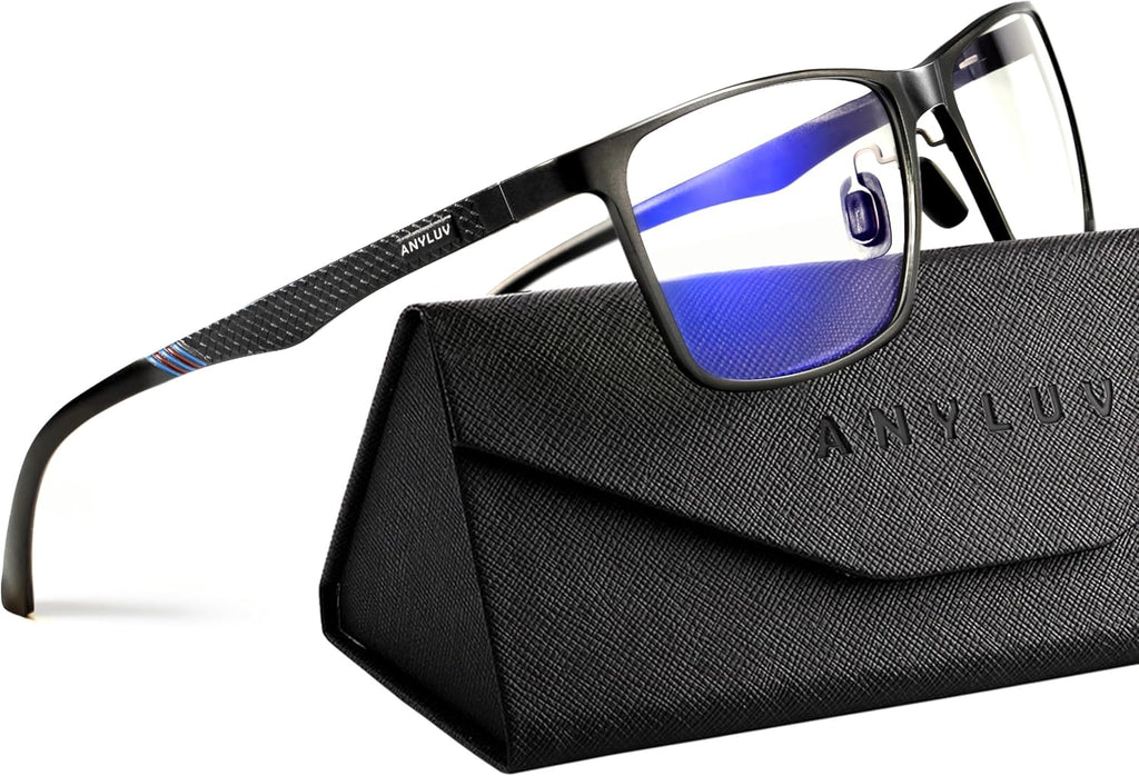 ANYLUV Blue Light Glasses Men, Relieve Eyestrain and Eye Protection, Al-Mg Metal Computer Blue Light Blocking Glasses