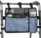 Dark Blue Walker Storage Bag with Cup Holder - Foldable Water Resistant Large Capacity Basket, Armrest Accessories for Folding Walkers Rollators Seniors Elderly Handicap