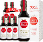 San-J - Gluten Free Tamari Soy Sauce with 28% Less Sodium - Specially Brewed - Made with 100% Soy - 10 oz. Bottles - 6 Pack