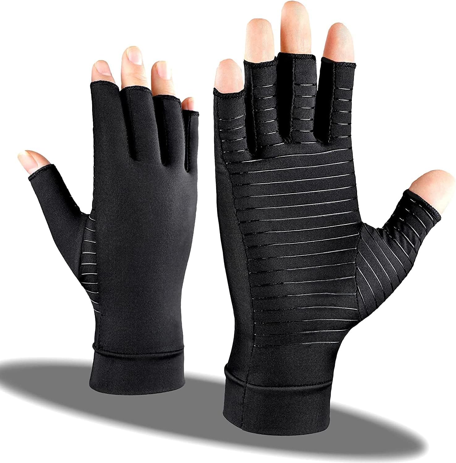 Copper Compression Gloves for Arthritis Pain Relief, Arthritis Gloves for Women and Man, Fingerless Compression Gloves for Rheumatoid, Tendonitis, Swelling (1 Pair,Large)