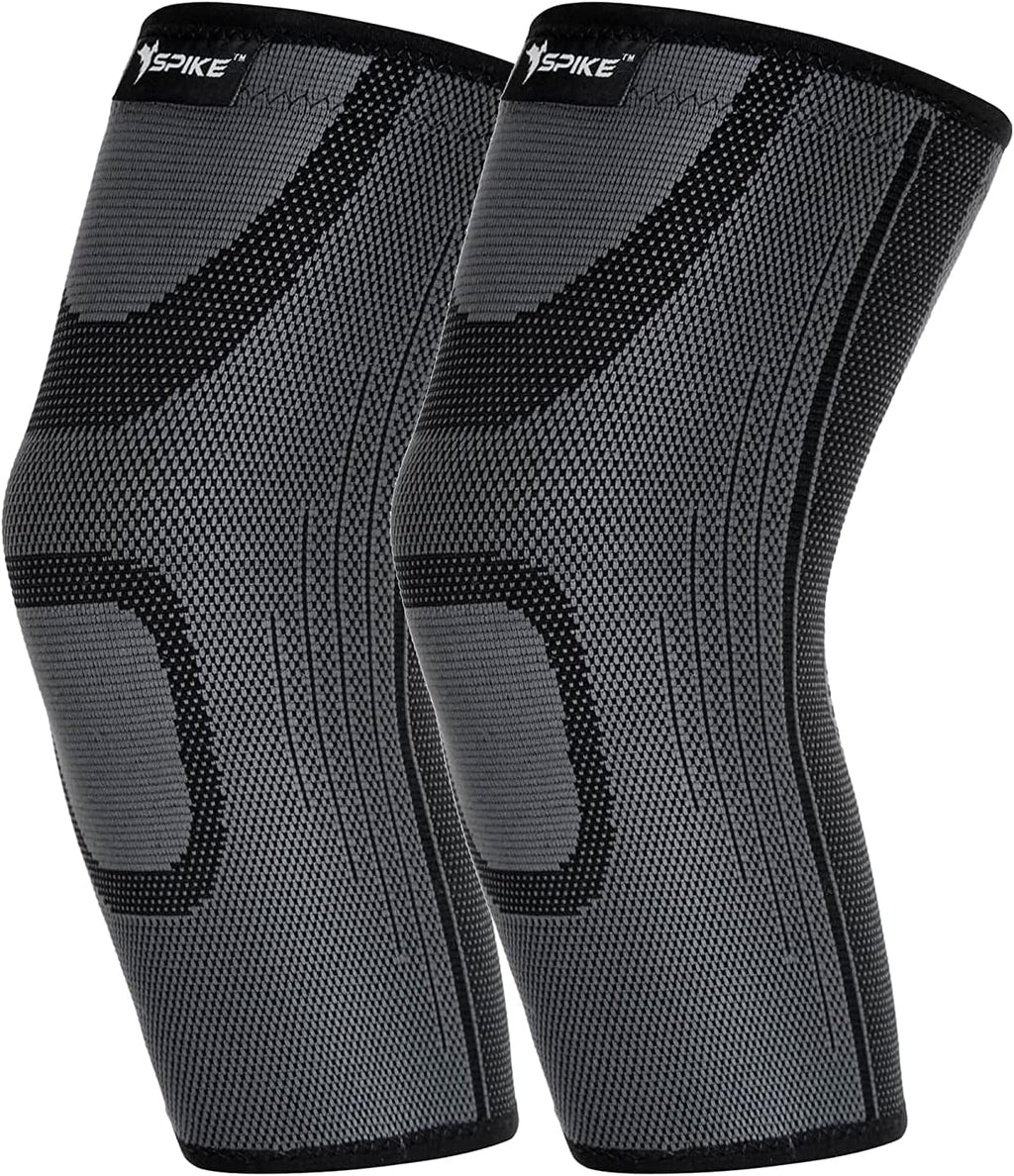 SPIKE Knee Cap Brace Support for Knee pain relief, Gym running, Cycling, Jogging for both Men and Women Pair (Black, Large)
