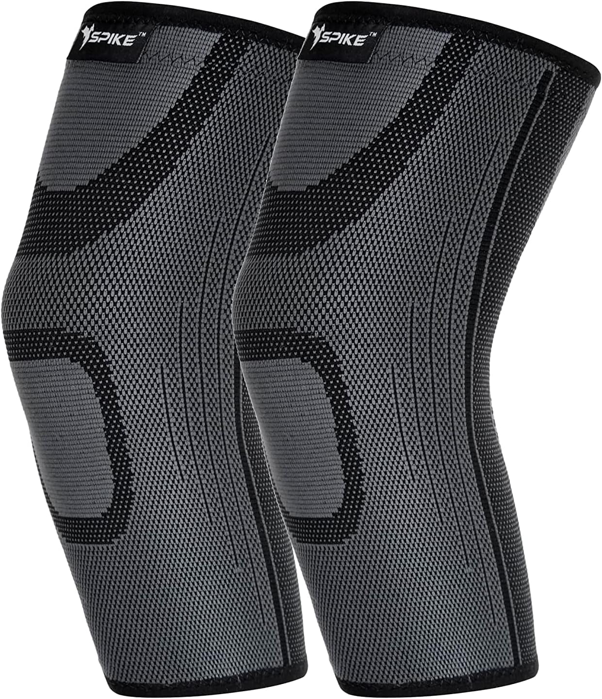 SPIKE Knee Cap Brace Support for Knee pain relief, Gym running, Cycling, Jogging for both Men and Women Pair (Black, Large)