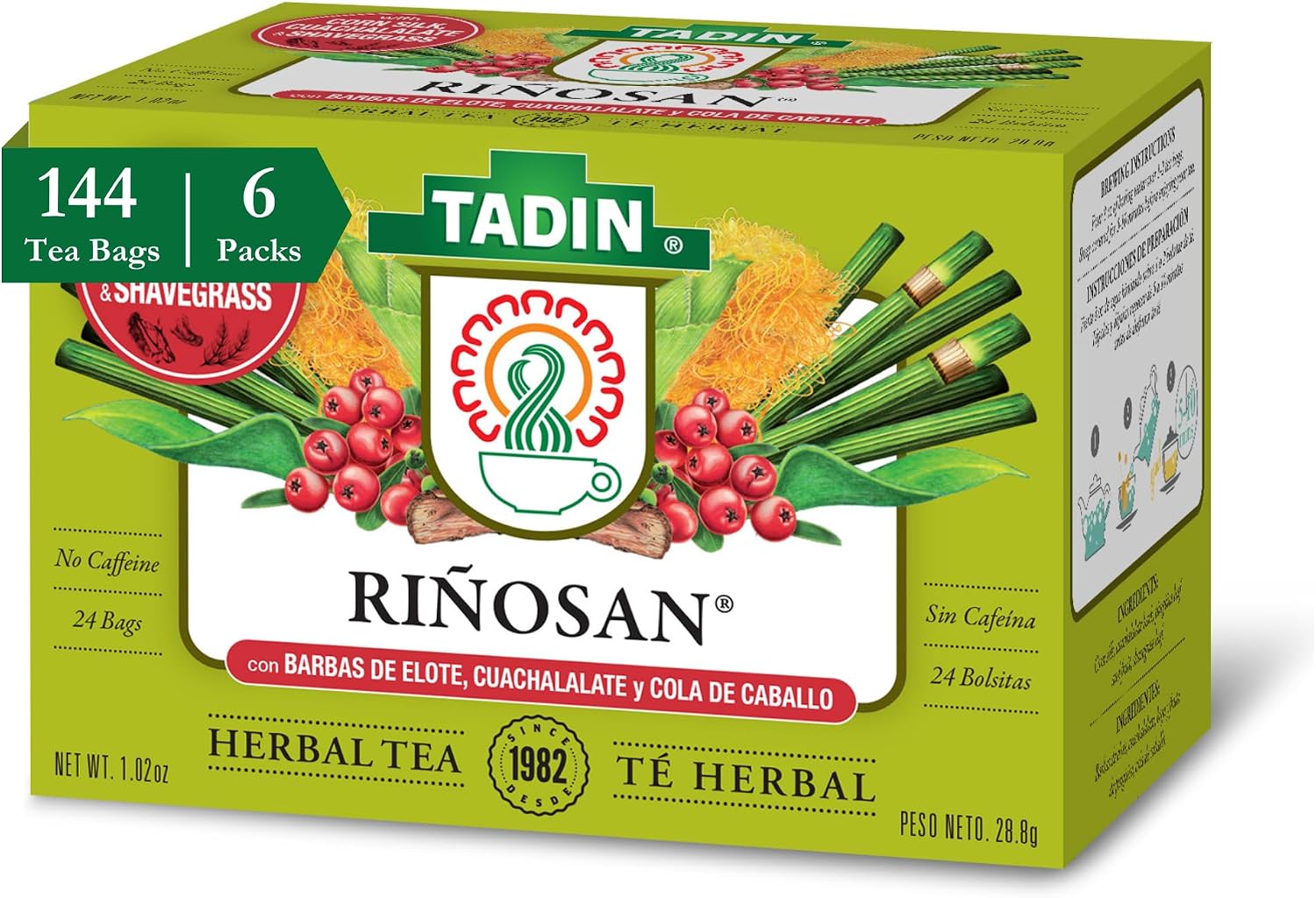 Tadin Riosan Tea, Herbal Tea, Caffeine Free, Decaffeinated, 24 Tea Bags Per Box, Pack of 6