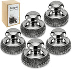 5PCS Steel Wool Scrubber with Handle,Stainless Steel Scrubber for Cast Iron Scrubber and Pot Scrubber, Steel Wool Pads with Handle for Kitchen Cast Iron, Kitchen Pots, Pans, Grill, Stoves, Sink
