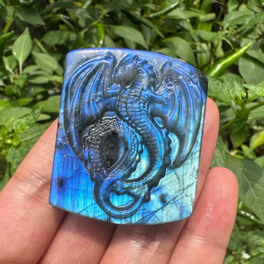 TEAMWILL Natural Labradorite Crystal Quartz Hand Carved Fly Dragon Reiki Healing Crystal Gorgeous Art Sculpture Stone Statue Figurine Minerals Gifts