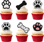 50 PCS Edible Puppy Paw Cupcake Toppers Wafer Paper Bone Dog Paw Print Cupcake Picks Edible Puppy Paws Birthday Decorations for Dogs Theme Birthday Anniversary Party Decorations Supplies