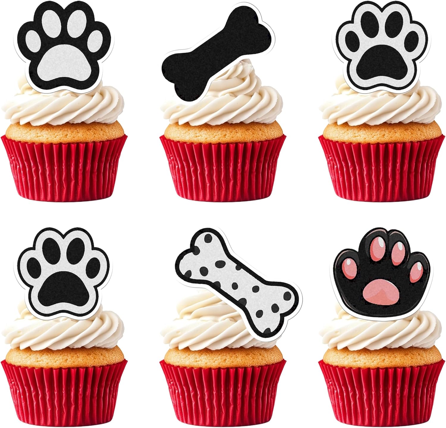 50 PCS Edible Puppy Paw Cupcake Toppers Wafer Paper Bone Dog Paw Print Cupcake Picks Edible Puppy Paws Birthday Decorations for Dogs Theme Birthday Anniversary Party Decorations Supplies