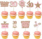 Gyufise 36Pcs Happy 30th Birthday Cupcake Toppers Glitter Rose Gold Thirty Hello 30 Straight Outta 1996 Cupcake Picks Cheers to 30 Years 30 Fabulous Cake Decorations for 30th Birthday Party Supplies