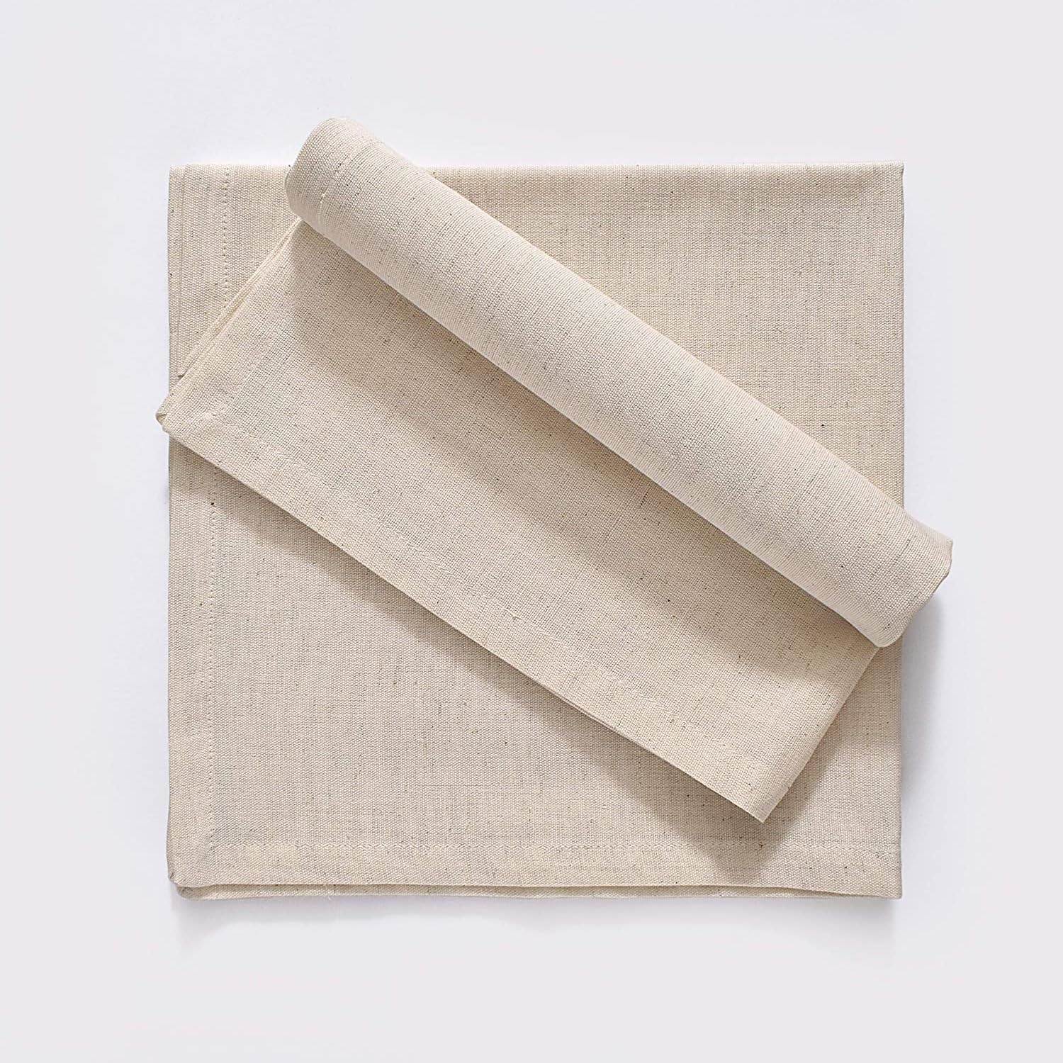 Cloth Napkins Dinner Washable Set of 4 in Cotton Linen Fabric Premium Quality, Mitered Corners for Reusable Every Day Use Pre Shrunk and Good Absorbency Christmas Cloth Napkins (Pack of 4, Ivory)