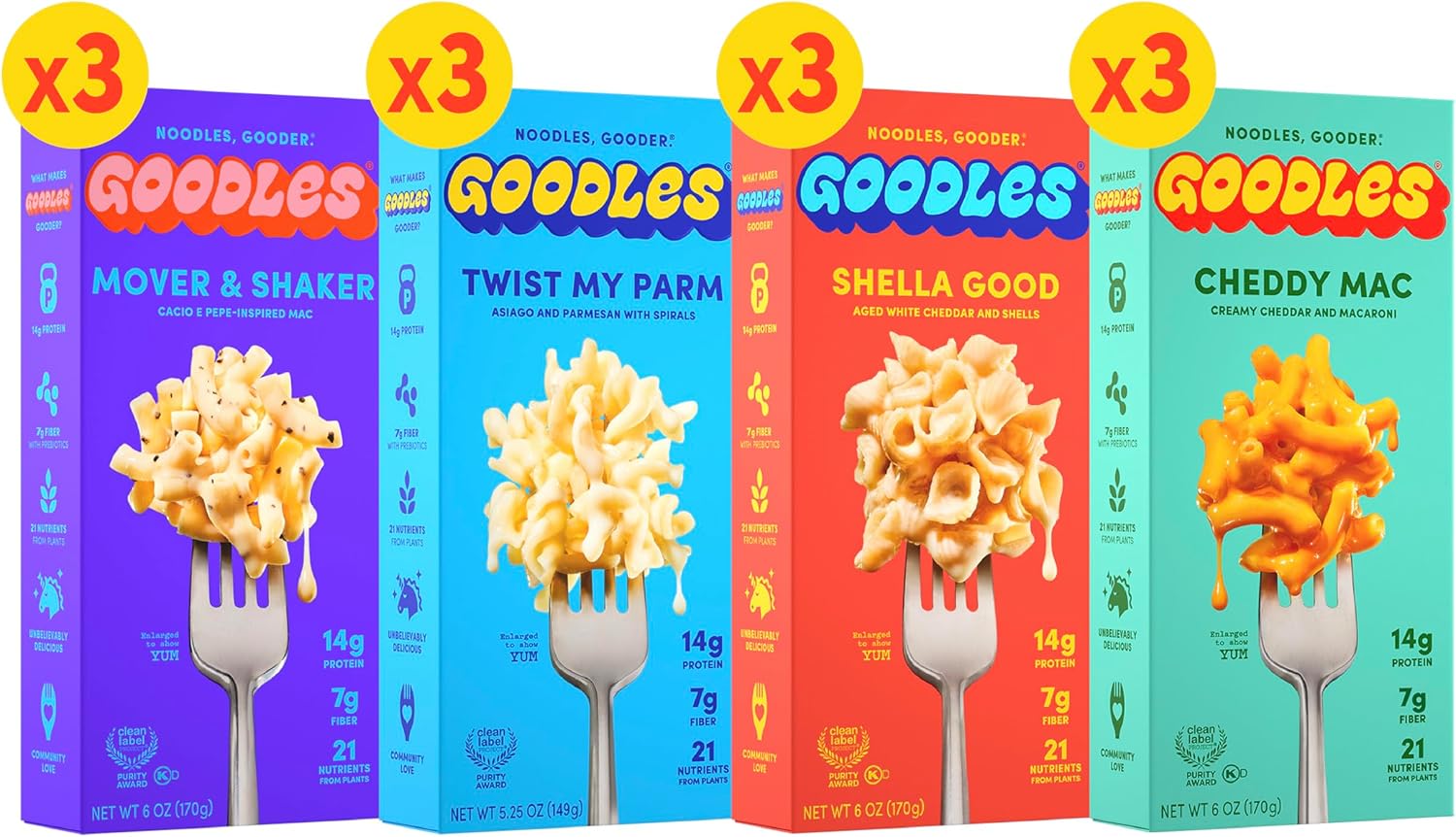 Goodles Mac & Cheese Assortment 12 Pack, 6oz - 14g Protein, 6g Fiber with Prebiotics, 21 Nutrients and Made w/REAL Cheese! | Clean Label Certified