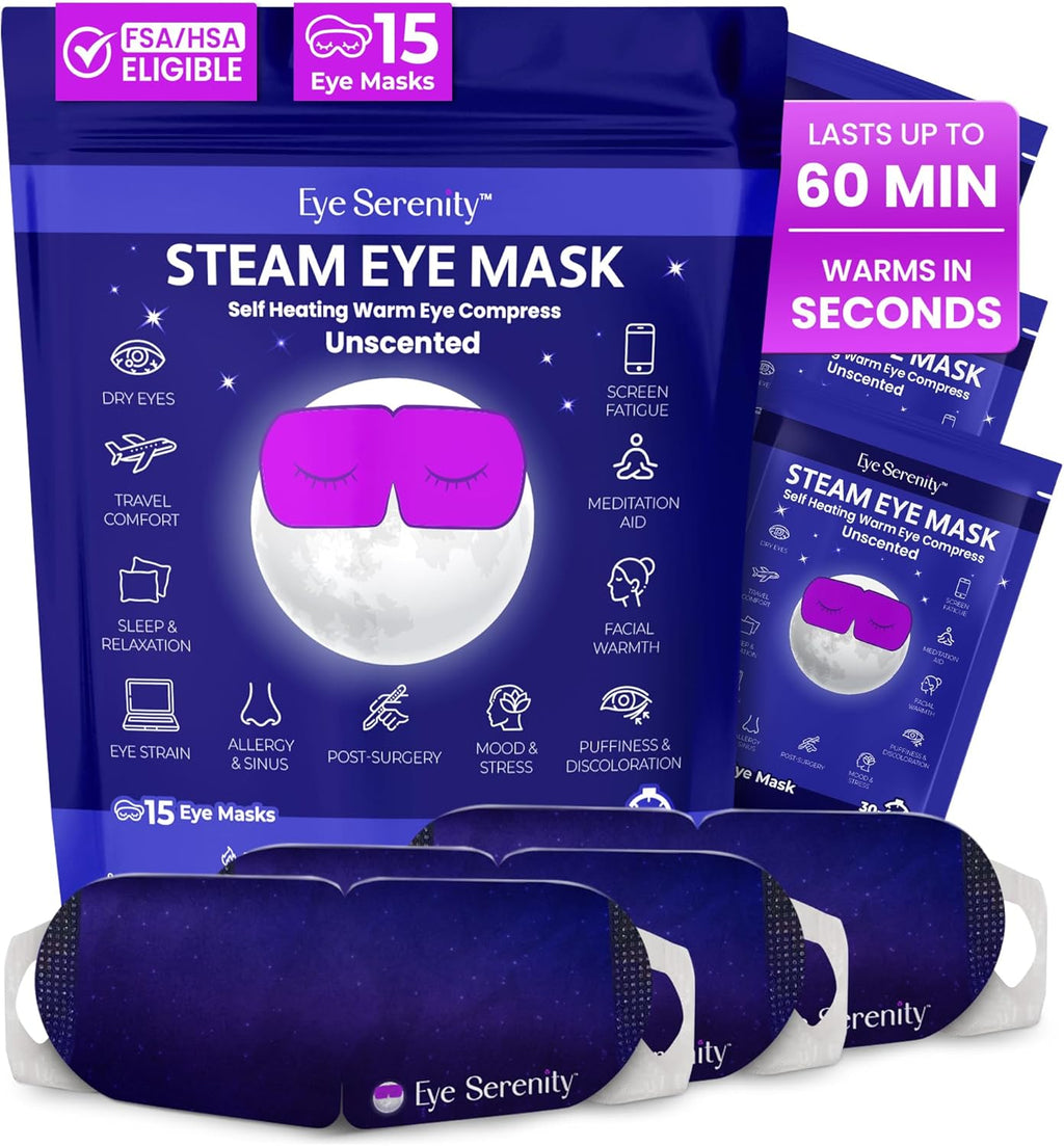 Steam Eye Mask, Self Heating Warm Compress for Dry Eyes I Heated Fast Relief for Stye, Puffy Sensitive Eyes, Moist Heat, Easter Basket Stuffers, Travel & Relaxation Gifts for Women and Men - Unscented