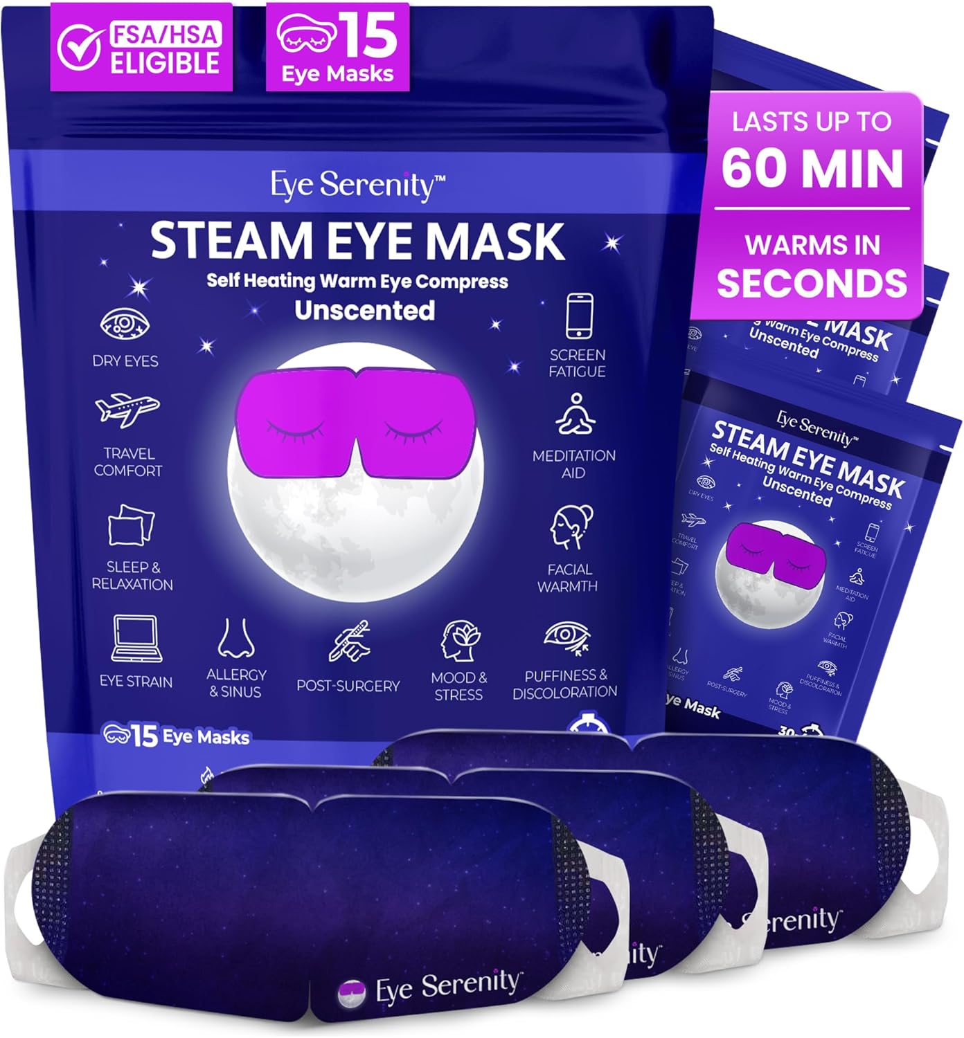 Steam Eye Mask, Self Heating Warm Compress for Dry Eyes I Heated Fast Relief for Stye, Puffy Sensitive Eyes, Moist Heat, Easter Basket Stuffers, Travel & Relaxation Gifts for Women and Men - Unscented