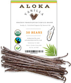 50 Count Organic Madagascar Vanilla Beans – Grade A Bourbon Pods | Gourmet Whole Vanilla Beans for Baking, Cooking, Extract Making | Rich Aroma, Premium Flavor, Non-GMO, Vegan