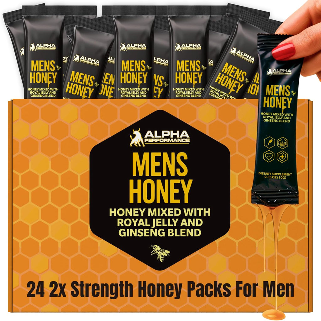 Royal Jelly Honey for Men - Extra Strength Quality, Improved Formula, Herbal Superfood Mix - Raw & Natural Energy & Power Supplement, No Added Sugar - 24 Individual Packets, 10g
