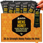 Royal Jelly Honey for Men - Extra Strength Quality, Improved Formula, Herbal Superfood Mix - Raw & Natural Energy & Power Supplement, No Added Sugar - 24 Individual Packets, 10g