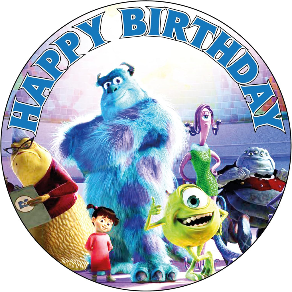 7.5 Inch Friendly Monsters Cake Topper – Round Edible Birthday Cake Decorations, Happy Birthday Cake