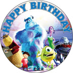 7.5 Inch Friendly Monsters Cake Topper – Round Edible Birthday Cake Decorations, Happy Birthday Cake