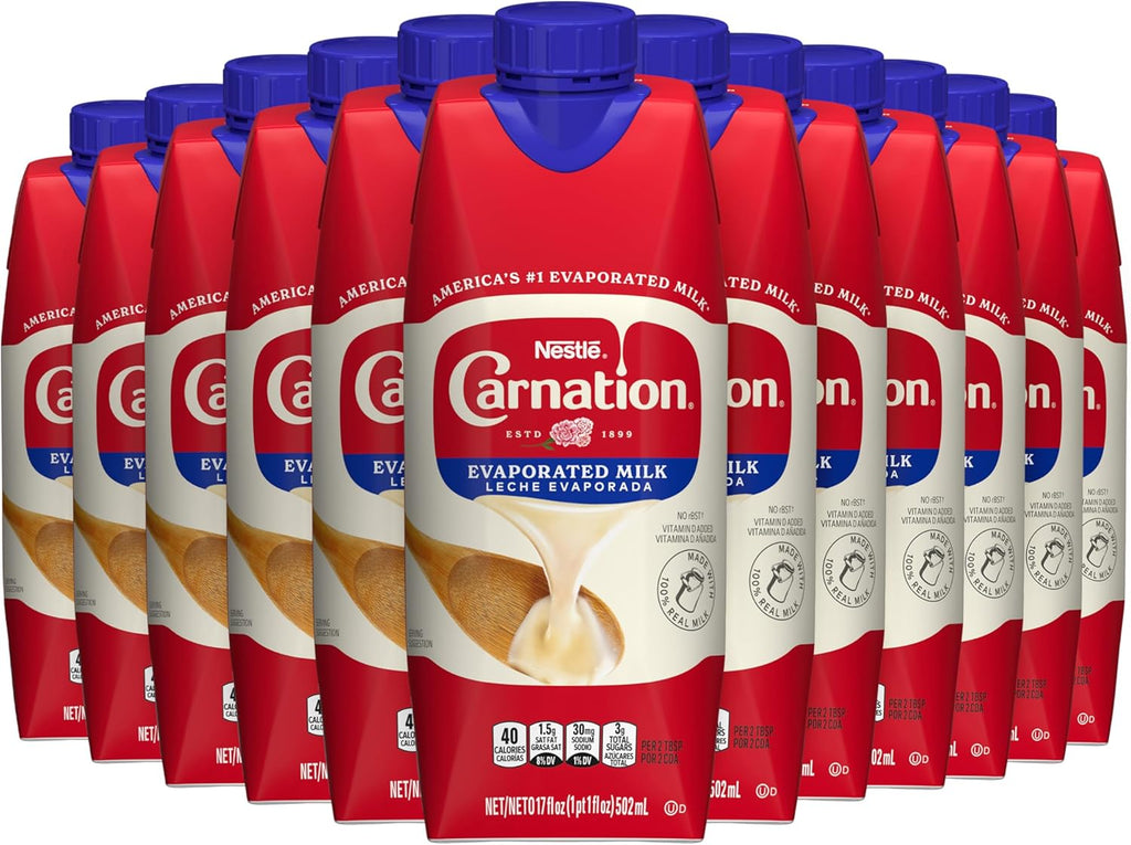 Carnation NESTLE Evaporated Milk 17oz Tetra Carton, 204 Fl Oz, (Pack of 12)