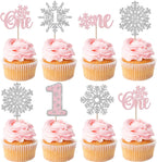 Rsstarxi 24 Pack Snowflake Cupcake Toppers - Pink Snowflake One Cupcake Picks Baby Shower First Birthday Cake Decorations for Winter Onederland Party
