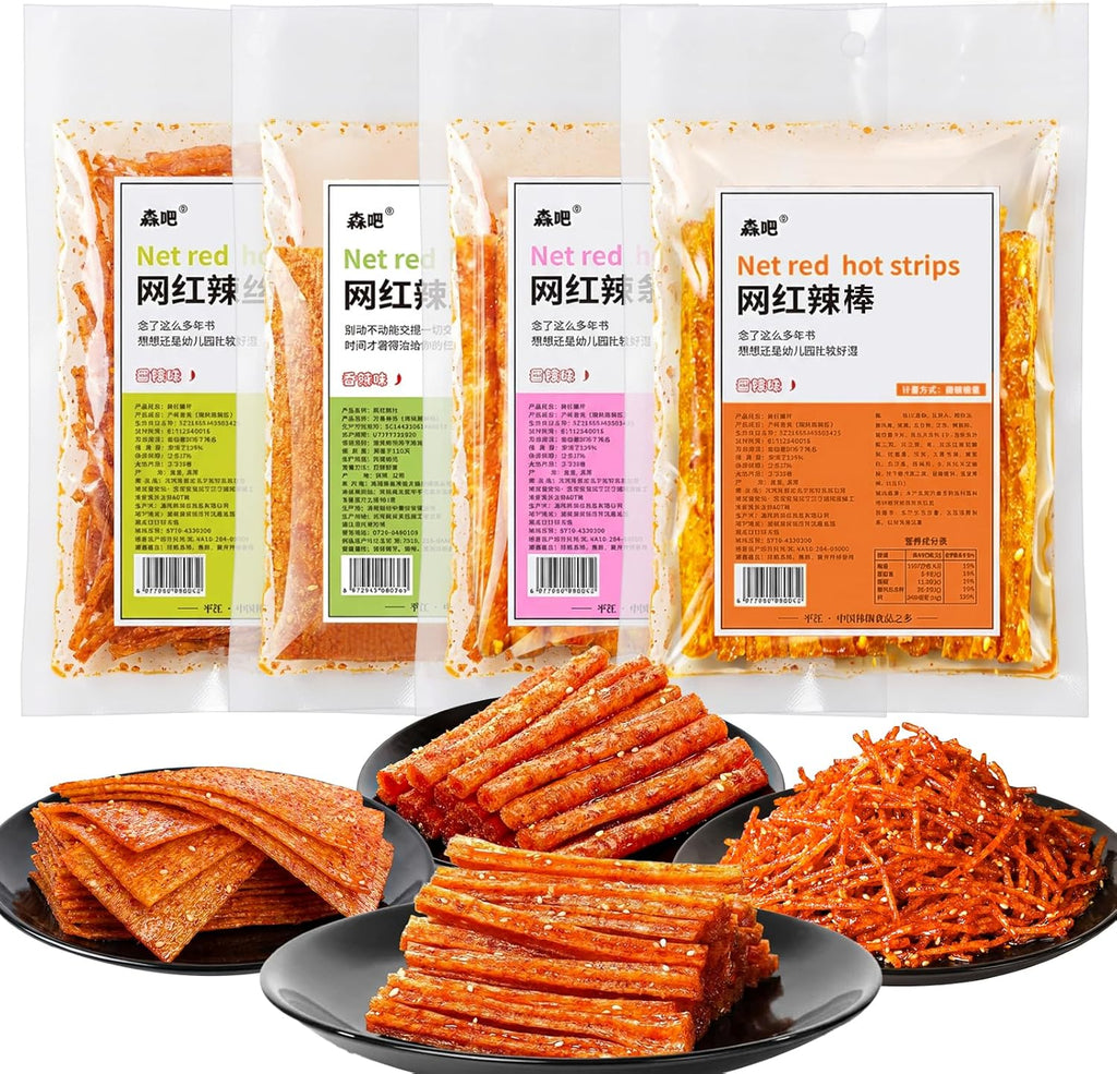 4 Pack Latiao Spicy Strips Chinese Snacks, Spicy Snacks Latio Spicy Strips 70g/2.46 Ounces per Pack, 4 Combinations Packed (Medium Spicy)