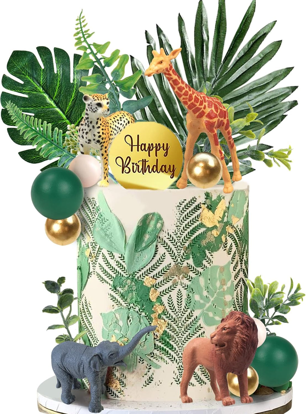 27 PCS Jungle Animal Cake Toppers, Safari Animals Figure Toys Picks Jungle Wild One Animals Cake Decorations for Baby Shower Safari Party Holiday Party (Green)