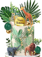 27 PCS Jungle Animal Cake Toppers, Safari Animals Figure Toys Picks Jungle Wild One Animals Cake Decorations for Baby Shower Safari Party Holiday Party (Green)