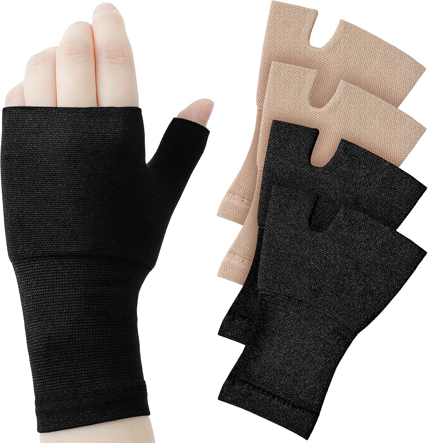 Geyoga 4 Pcs Palm Brace Wrist Support Sleeves for Men Women Everyday Use Wrist Brace Compression Carpal Tunnel for Hand Pain Relief, Fitness Gloves, Sports Glove(Black, Nude Color,3.5-4.3 Inch)