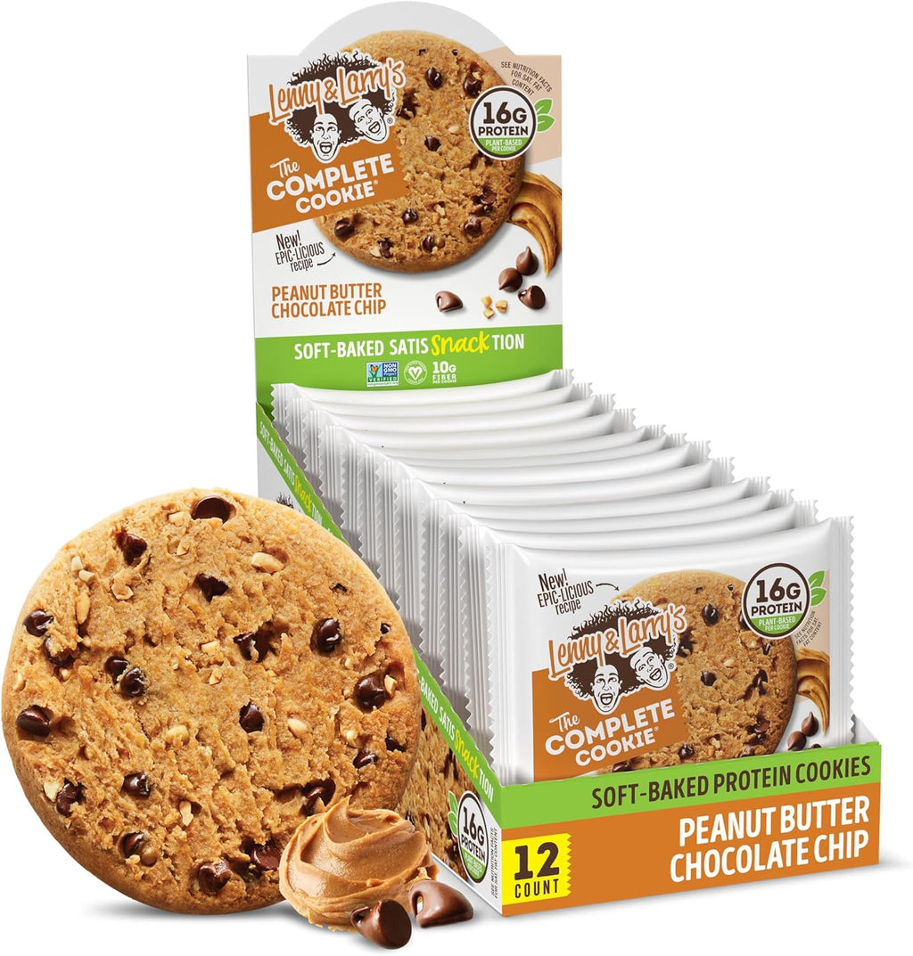 Lenny & Larry's Complete Protein Cookie, [Peanut Butter Chocolate Chip], Chewy Soft Baked, 16g Plant Protein, Vegan, Non-GMO, High Fiber, [4 Ounce] Cookie (Pack of 12)