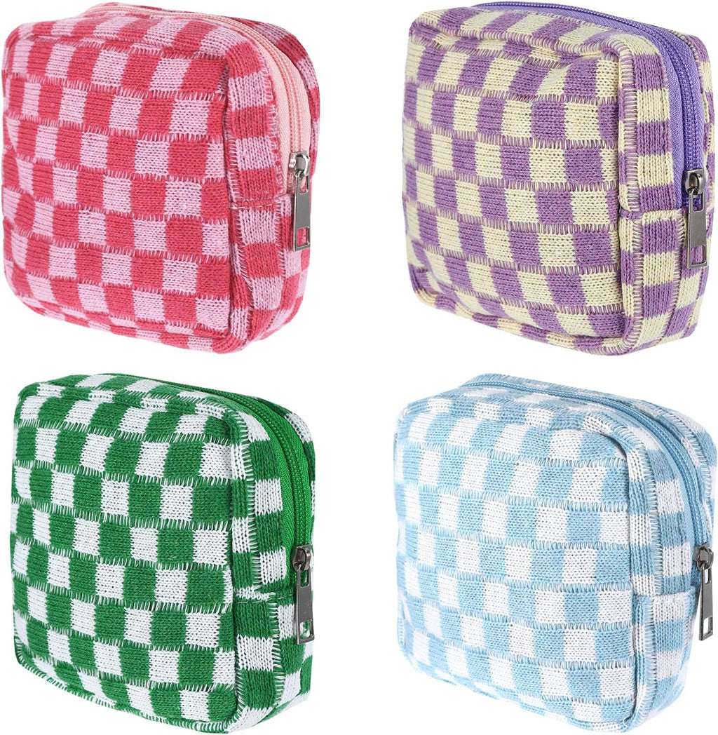 4Pcs Sanitary Napkin Storage Bag, Portable Period Bag for Teen Girls Woman, Pad Pouch Tampon for Purse, Reusable Zipper Period Pouches for Teen School Office Travel Feminine Care Organizer, Plaid