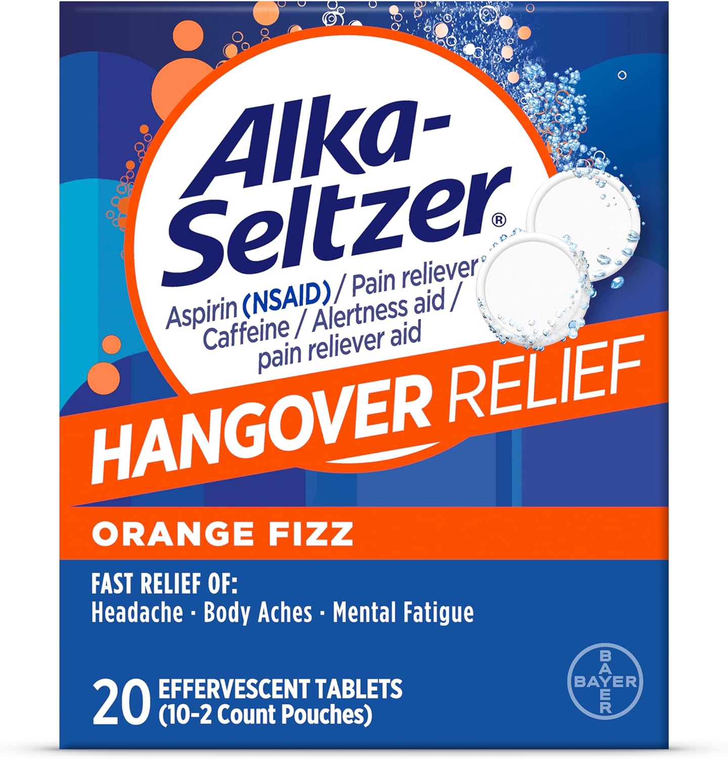 Alka-Seltzer Hangover Relief Effervescent Tablets Formulated for Fast Relief of Headaches, Body Aches and Mental Fatigue, 20CT