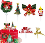 6Pcs Christmas Cake Decorations Xmas Cake Toppers Santa Deer Star Tree Bell Garland Festive Stand UP Muffin Cupcake Topper for Christmas Party Table Cake Edible Birthday Wedding Decor Supplies
