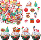 60 Pack Edible Christmas Cake Topper Edible Wafer Paper Santa Snowman Christmas Cake Pick Edible Christmas Xmas Festival birthday Cake Decoration Party Supplies