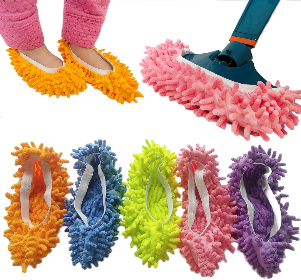 10 PCS 5 Pairs Dust Duster Mop Slippers Shoes Cover, Multi Function Washable Microfiber Foot Socks Floor Cleaning Shoes Cover for House Kitchen Office