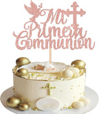 1 Pack Spanish Mi Bautizo Cake Topper with Glitter Cross Holy First Communion Baptism Cake Toppers Picks Religious God Bless Baptism Theme Baby Shower 1st Birthday Party Decorations Supplies Rose Gold