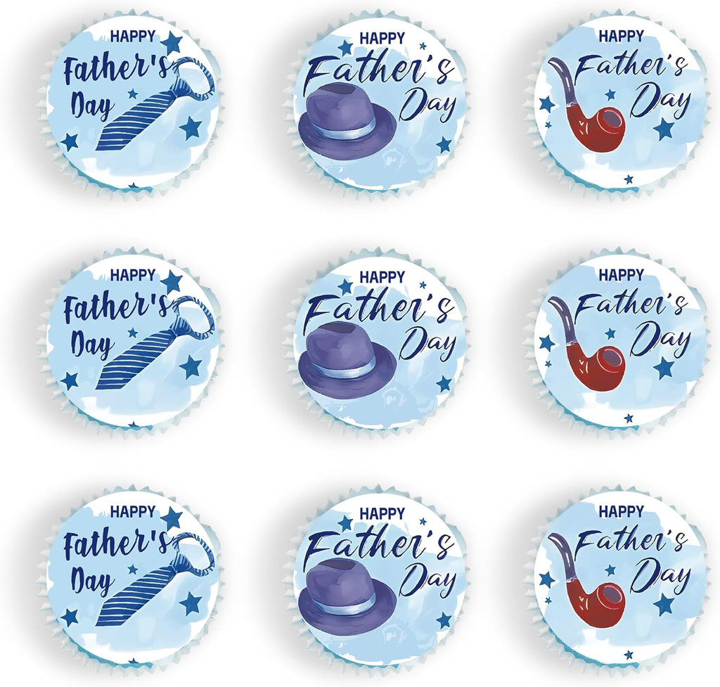 48 Pcs Edible Happy Fathers Day Cupcake Toppers Cupcake Picks Happy Father's Day Theme Men Birthday Party Cake Decorations Supplies