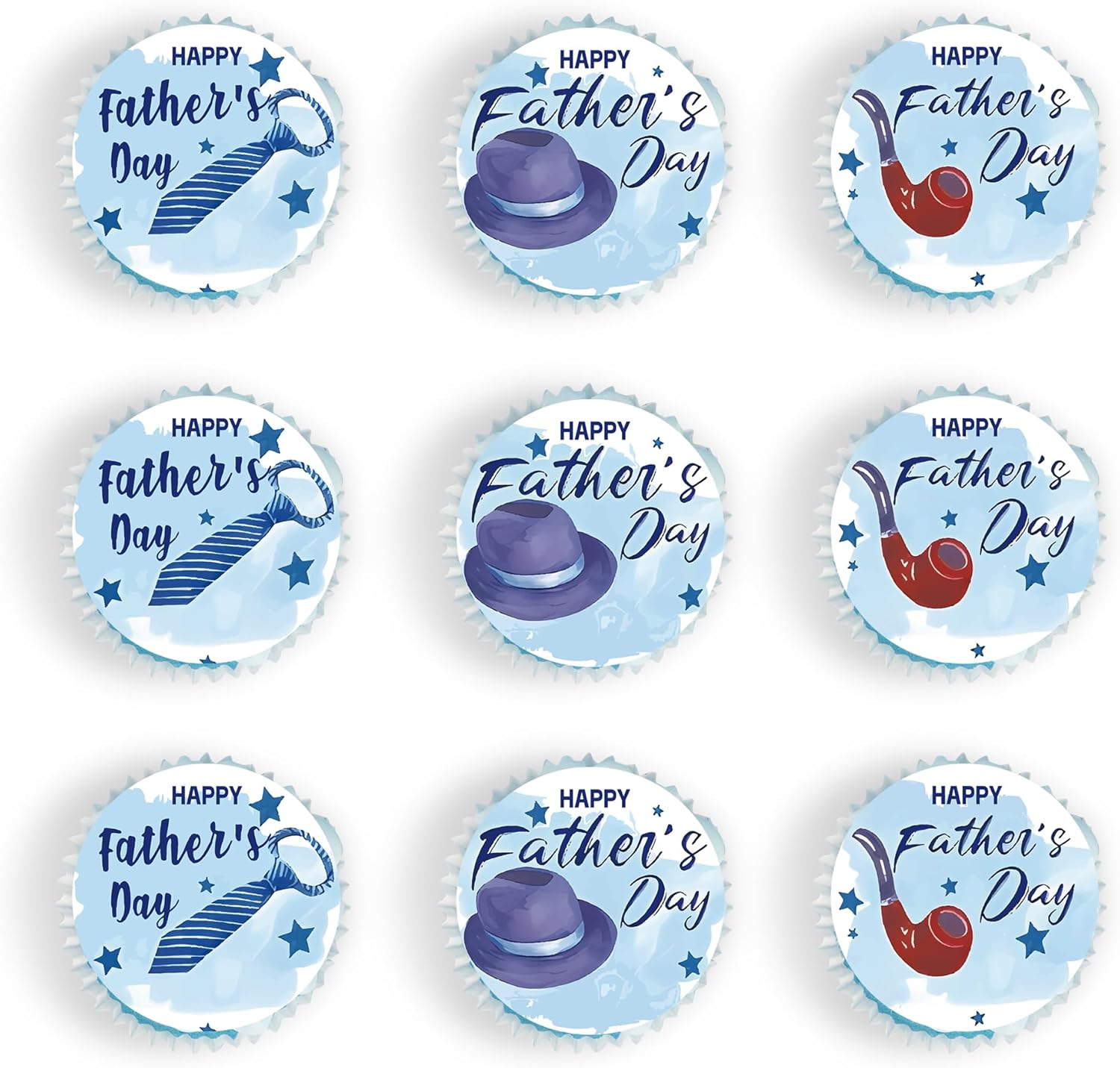 48 Pcs Edible Happy Fathers Day Cupcake Toppers Cupcake Picks Happy Father's Day Theme Men Birthday Party Cake Decorations Supplies