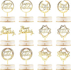 Queekay 12 Pcs Acrylic Happy Birthday Cake Topper Glitter Birthday Cupcake Topper Pick Decorations for Party Cake Desserts Pastries, 6 Styles(Gold)