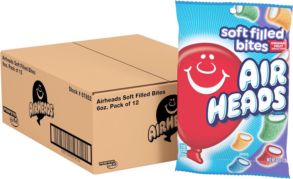 Airheads Soft Filled Candy Bites, Assorted Fruit Flavors, Easter Candy, Easter Basket Essentials Stuffers for Kids and Adults, Individually Wrapped Chewy, 6 Ounces (12-Pack)