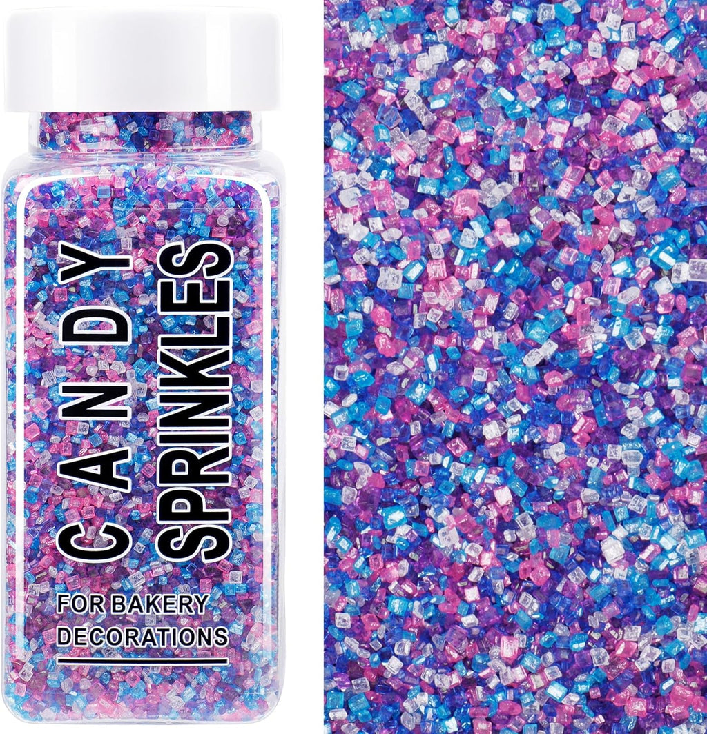 Mermaid Pastel Sanding Sugar Sprinkles Mix, 4.6 oz Edible Purple Pink Sparkling Sugar Crystals for Baking Topping, Cupcakes, Cookies, Ice Cream & Cake Decorating, Wedding Party Valentines Supplies