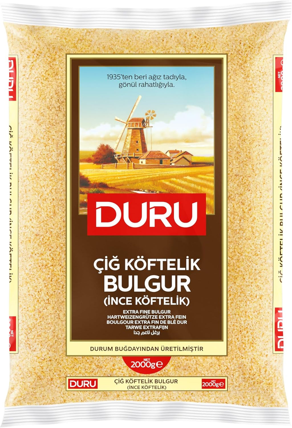 Duru Extra Fine Bulgur, 2000 g, Wheat Berries, 100% Natural and Certificated, High Fiber and Protein, Non-GMO, Great for Vegan Recipes, Better than Rice