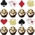 24 PCS Casino Poker Theme Cupcake Toppers Glitter Poker Game Chips Player Las Vegas Casino Cupcake Picks for Las Vegas Casino Night Poker Theme Birthday Party Cake Decorations Supplies