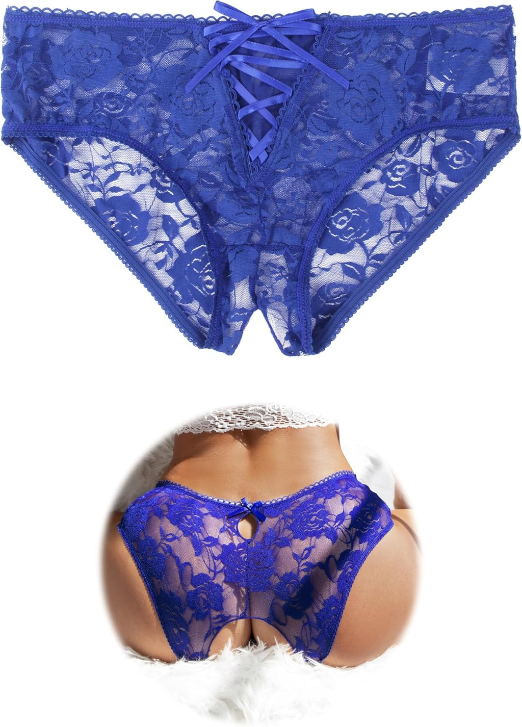 ohmydear Womens Lace Boyshorts Crotchless Sexy Panties Crisscross Strappy Underwear Plus Size Hipster Briefs XS-4XL
