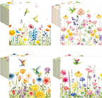 Fulmoon 200 Pieces Spring Wildflower Cocktail Napkins Disposable Floral Decoupage Paper Napkins Decorative Hummingbird Flower Beverage Towel for Spring Summer Party Favor Supplies